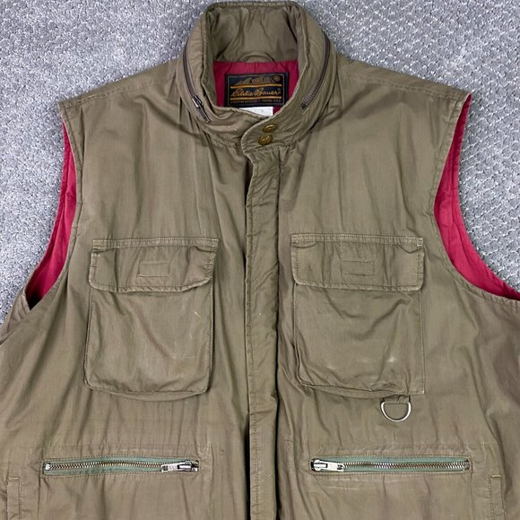 Vintage Eddie Bauer Vest Men's Large Khaki Full Zip Utility Hiking Outdoor Korea - Picture 4 of 16